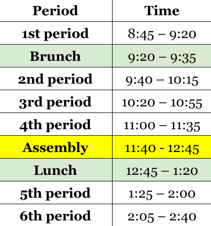 Bell Schedule