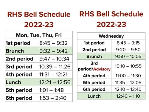 Redwood High School Bell Schedule